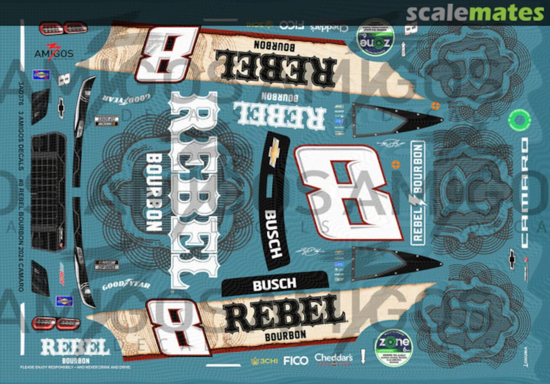Boxart #8 Rebel Bourbon 2024 Camaro 3AD376 3 Amigos Decals Boxart #8 Rebel Bourbon 2024 Camaro 3AD376 3 Amigos Decals