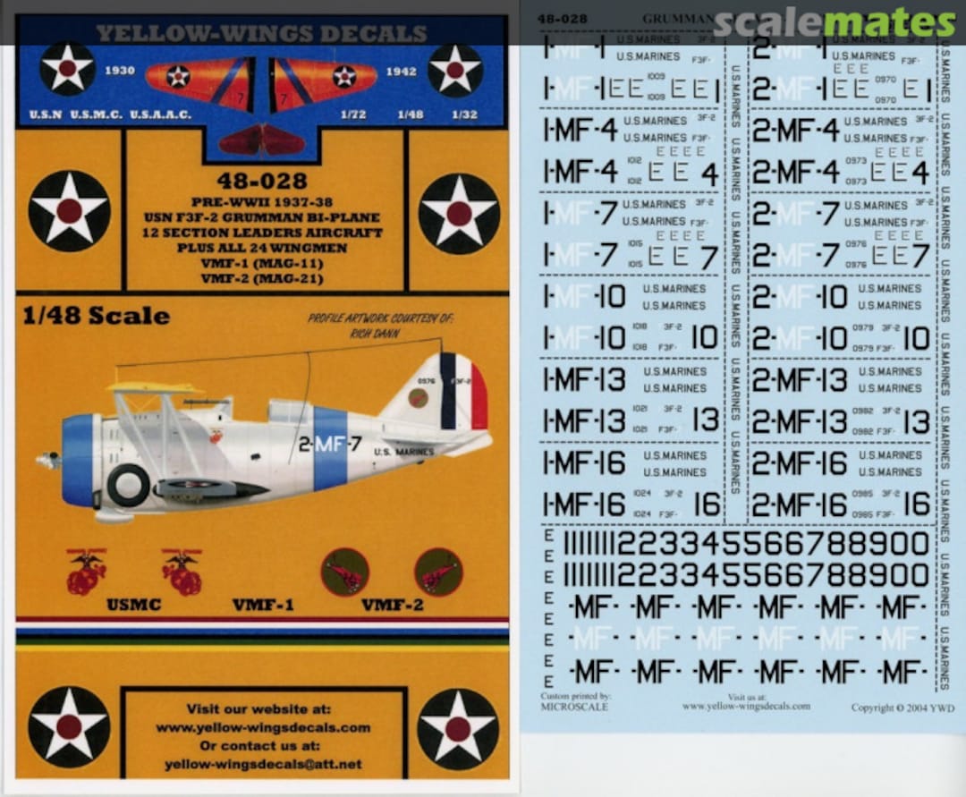 Boxart USMC F3F-2 Section Leaders Aircraft VMF-1 & VMF-2 48-028 Yellow-Wings Decals Boxart USMC F3F-2 Section Leaders Aircraft VMF-1 & VMF-2 48-028 Yellow-Wings Decals