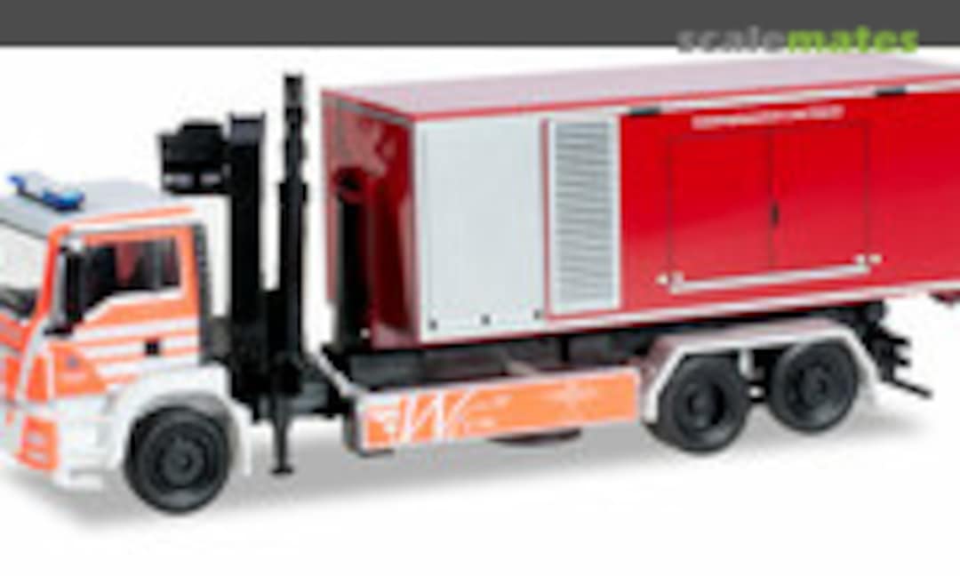 MAN TGS M truck chassis with load handling system and crane "Wiesbaden fire department" (Herpa 091466)