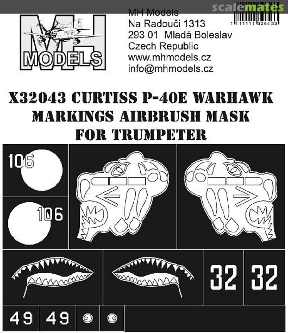 Boxart Curtiss P-40E Warhawk Markings Airbrush Mask X32043 MH Models