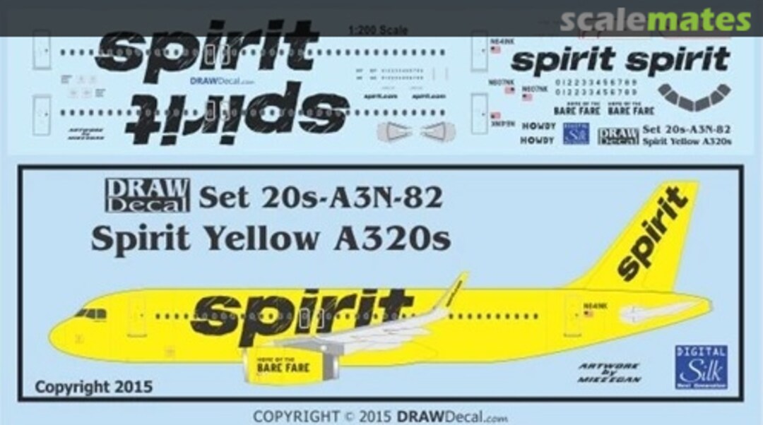 Boxart Spirit A320s Yellow Scheme 20-A3N-82 Draw Decal Boxart Spirit A320s Yellow Scheme 20-A3N-82 Draw Decal