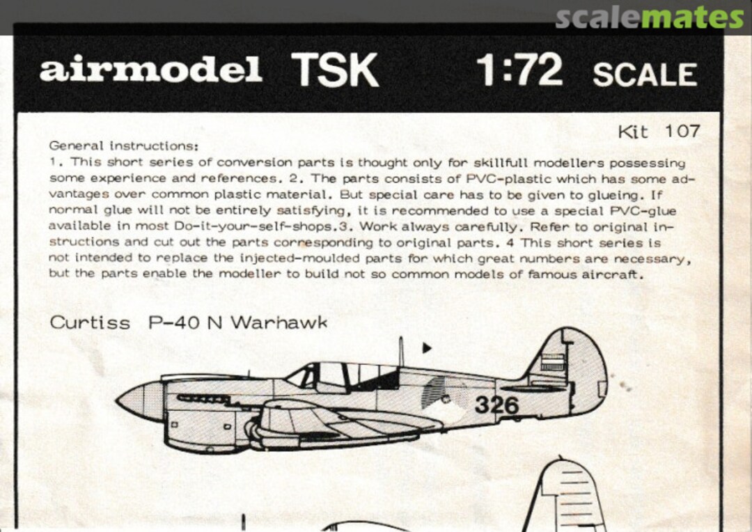 Boxart Curtiss P-40 N Warhawk; Goodyear FG-1 A Corsair; North American P-51 D Mustang 107 Airmodel Boxart Curtiss P-40 N Warhawk; Goodyear FG-1 A Corsair; North American P-51 D Mustang 107 Airmodel