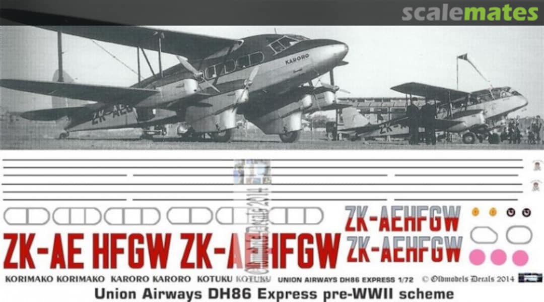 Boxart Union Airways DH86 Express pre WWII scheme OMD0437 Oldmodels Decals Boxart Union Airways DH86 Express pre WWII scheme OMD0437 Oldmodels Decals