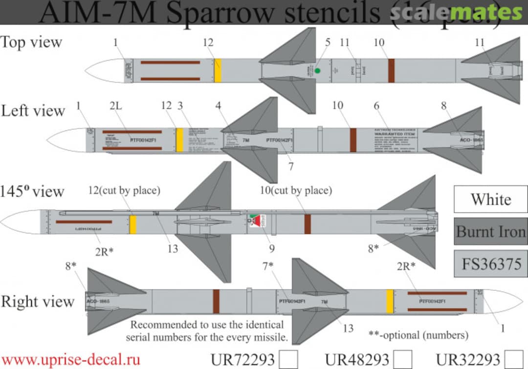 Boxart AIM-7M Sparrow stencils (16 pcs.) UR48293 UpRise Decal Boxart AIM-7M Sparrow stencils (16 pcs.) UR48293 UpRise Decal