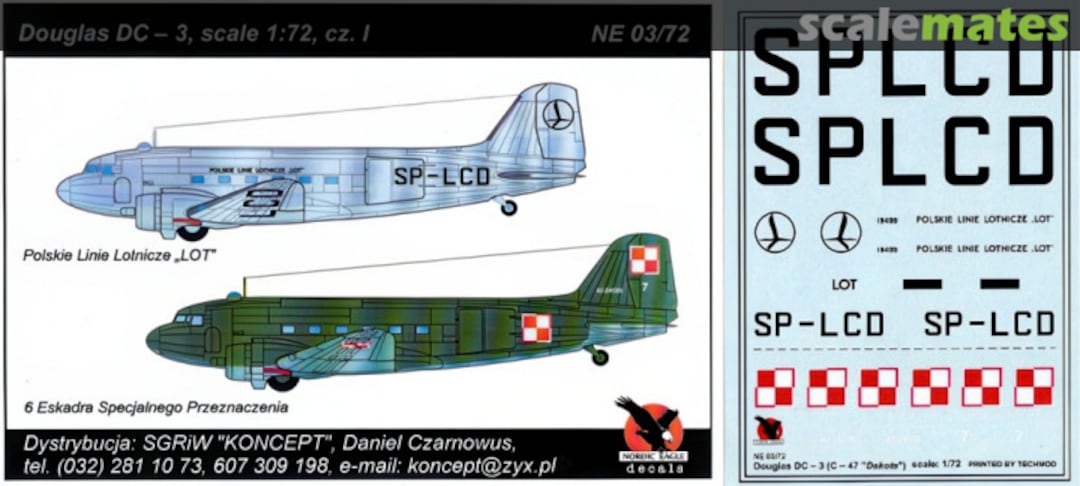 Boxart Douglas DC-3, scale 1:72, cz. I NE 03/72 Nordic Eagle Boxart Douglas DC-3, scale 1:72, cz. I NE 03/72 Nordic Eagle