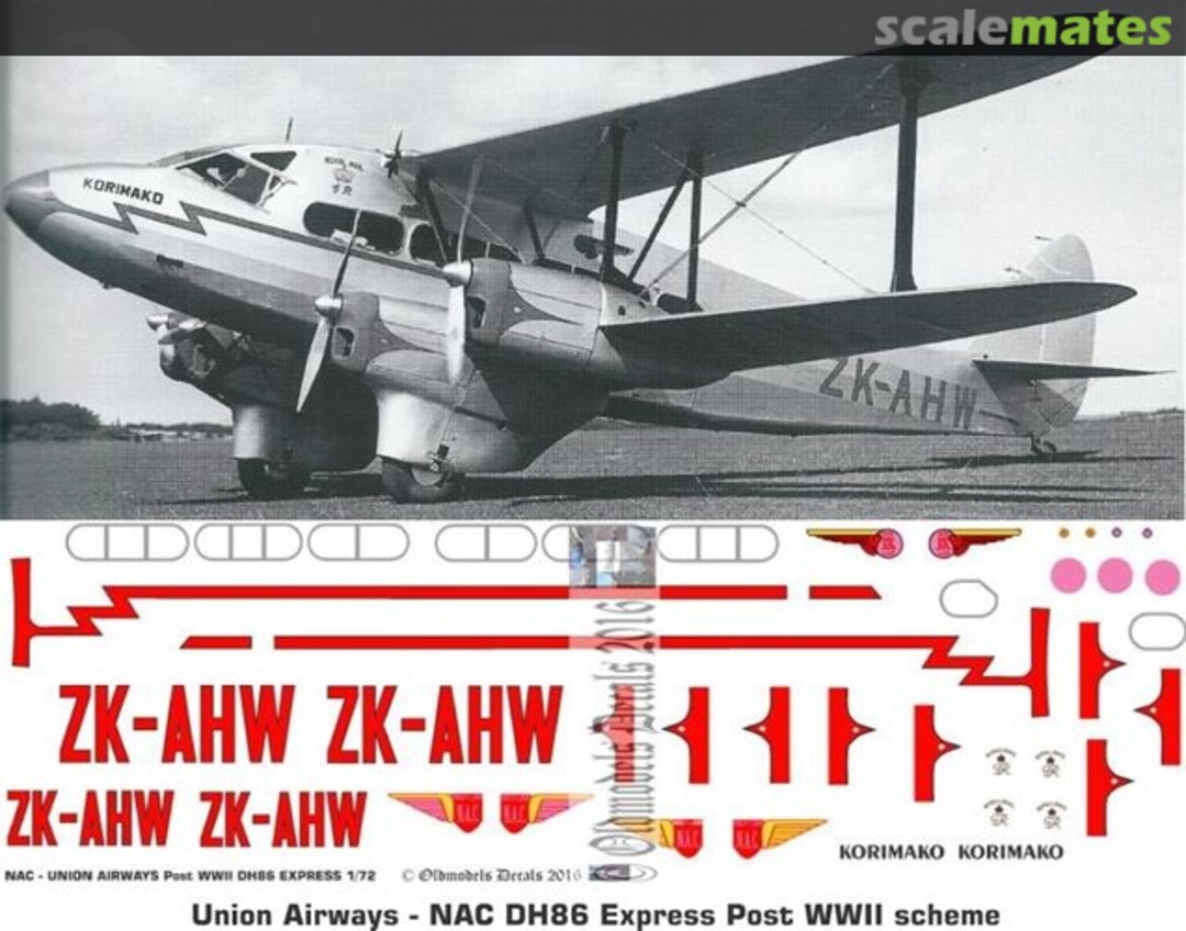 Boxart Union Airways DH86 Express post WWII scheme OMD0890 Oldmodels Decals Boxart Union Airways DH86 Express post WWII scheme OMD0890 Oldmodels Decals