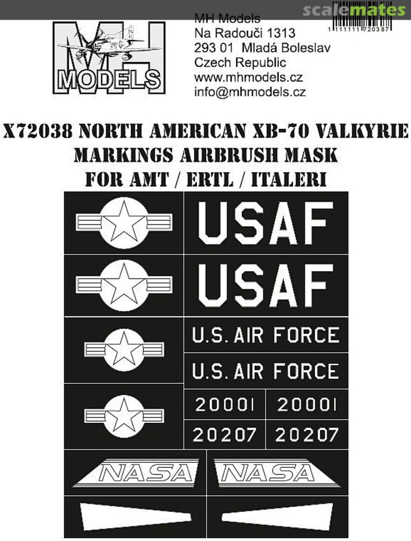 Boxart North American XB-70 Valkyrie Markings Airbrush Mask X72038 MH Models Boxart North American XB-70 Valkyrie Markings Airbrush Mask X72038 MH Models