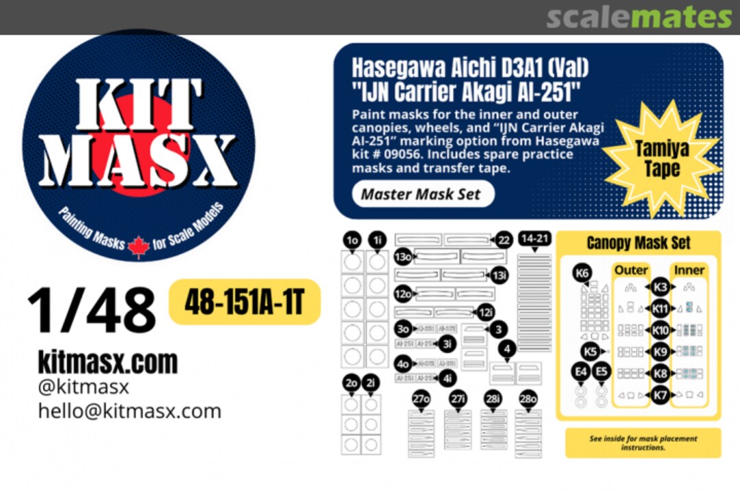 Boxart Aichi D3A1 (Val) 'IJN Carrier Akagi AI-251', master masks set 48-151A-1T Kit Masx