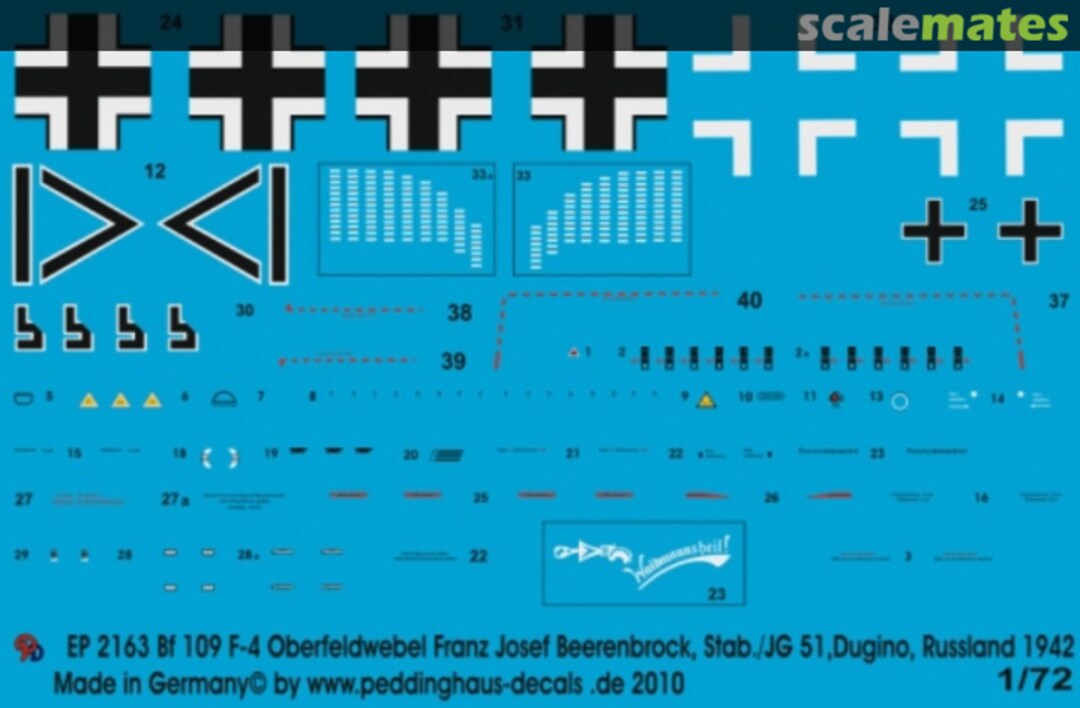 Boxart Bf 109 F-4 Ofw. Franz Josef Beerenbrock Stab JG 51, Russland EP 2163 Peddinghaus-Decals Boxart Bf 109 F-4 Ofw. Franz Josef Beerenbrock Stab JG 51, Russland EP 2163 Peddinghaus-Decals