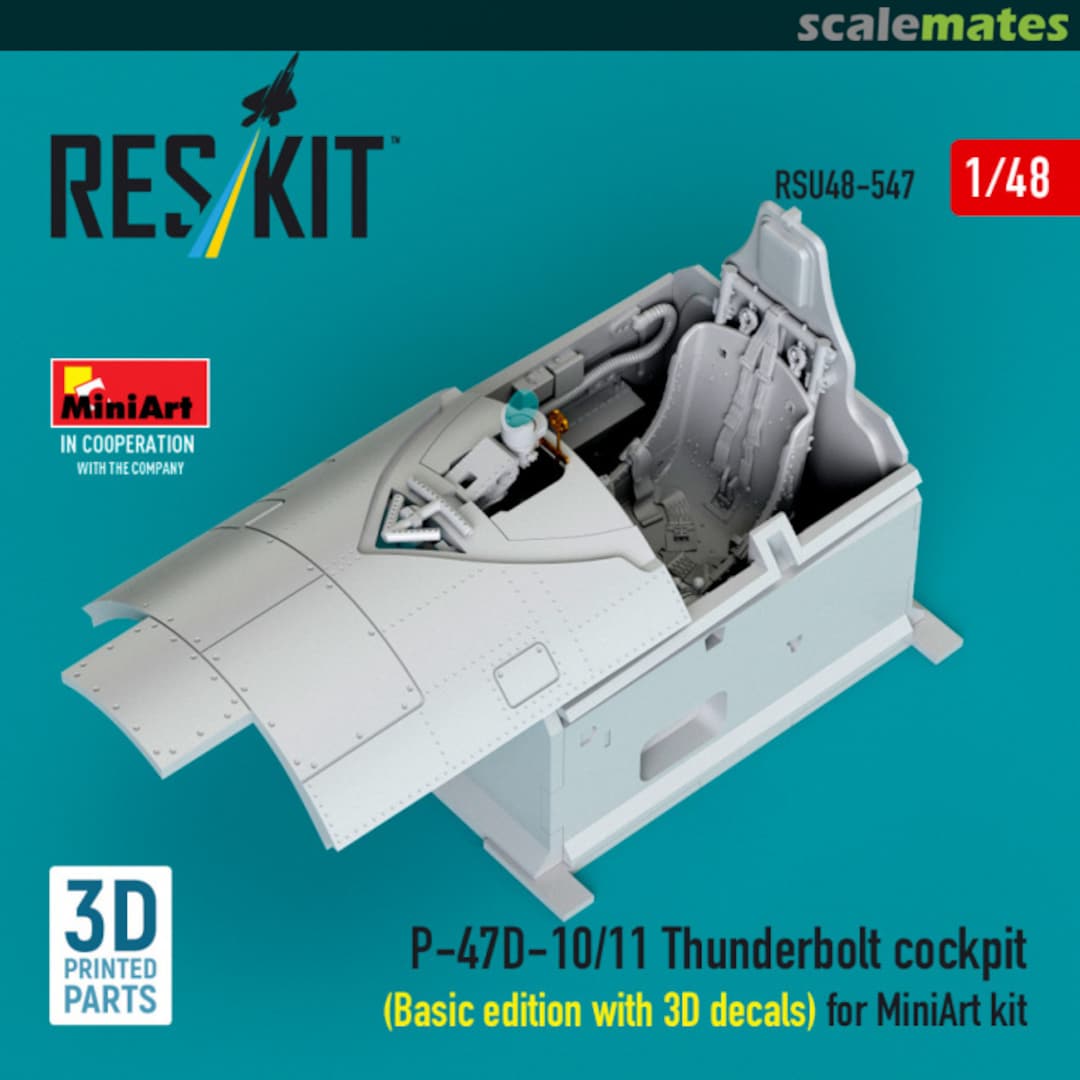 Boxart P-47D-10/11 Thunderbolt cockpit (Basic edition with 3D decals) (3D Printed) RSU48-0547 ResKit Boxart P-47D-10/11 Thunderbolt cockpit (Basic edition with 3D decals) (3D Printed) RSU48-0547 ResKit