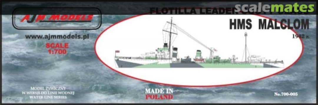 Boxart Flotilla Leader Scott Class, HMS Malcolm 1942 r. 700-005 AJM Models