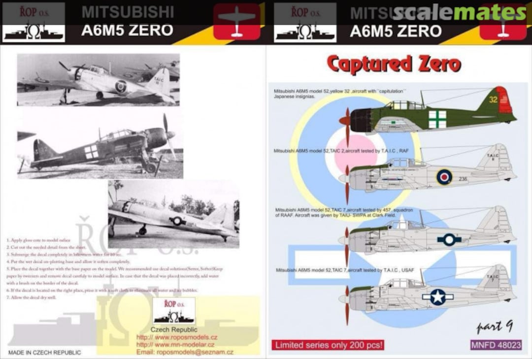 Boxart MITSUBISHI A6M5 ZERO MODEL 52 - CAPTURED ZERO MNFDL48023 ROP o.s. Boxart MITSUBISHI A6M5 ZERO MODEL 52 - CAPTURED ZERO MNFDL48023 ROP o.s.
