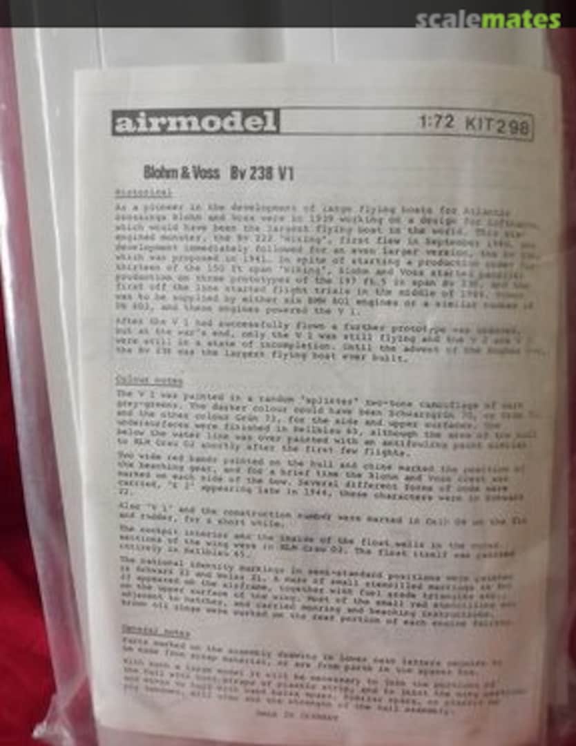 Boxart Blohm & Voss BV 238 V1 298 Airmodel Boxart Blohm & Voss BV 238 V1 298 Airmodel