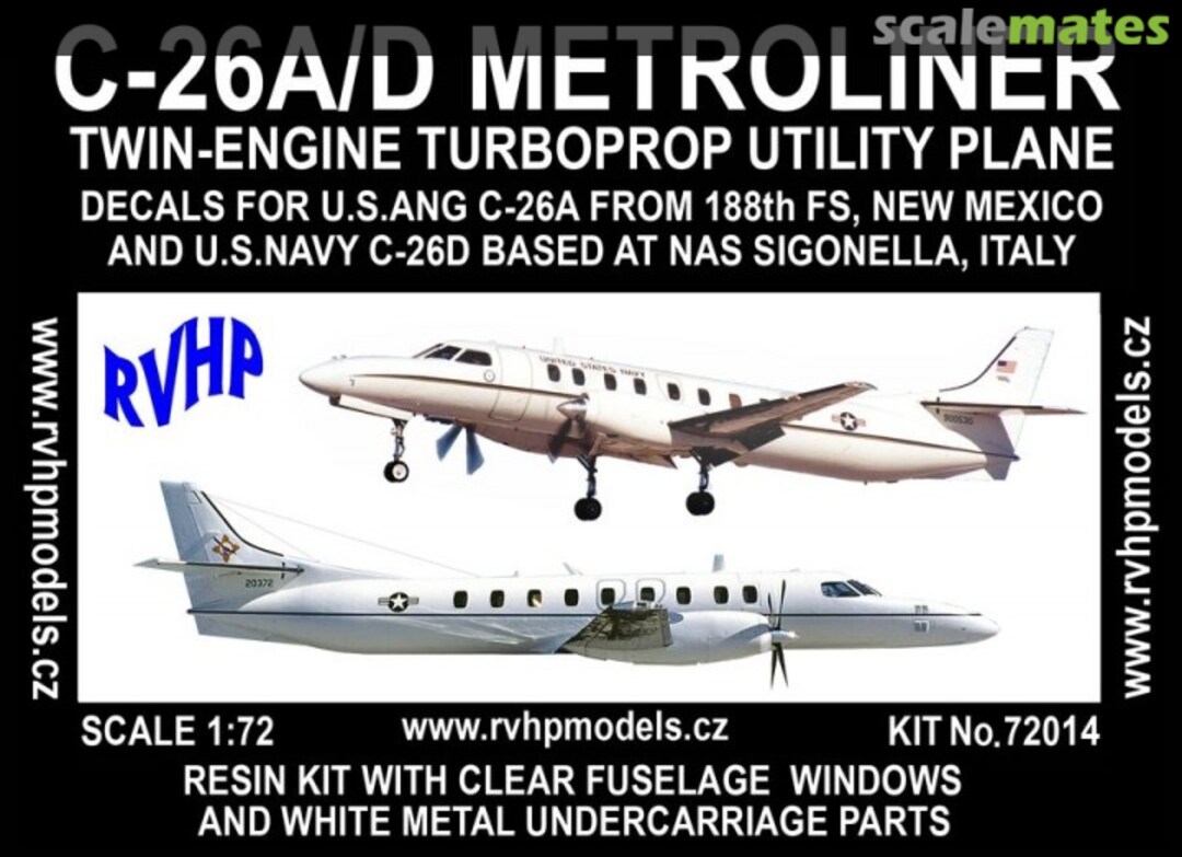 Boxart C-26A and C-26D Metroliner - Markings for USANG and USN 72014 RVHP Boxart C-26A and C-26D Metroliner - Markings for USANG and USN 72014 RVHP