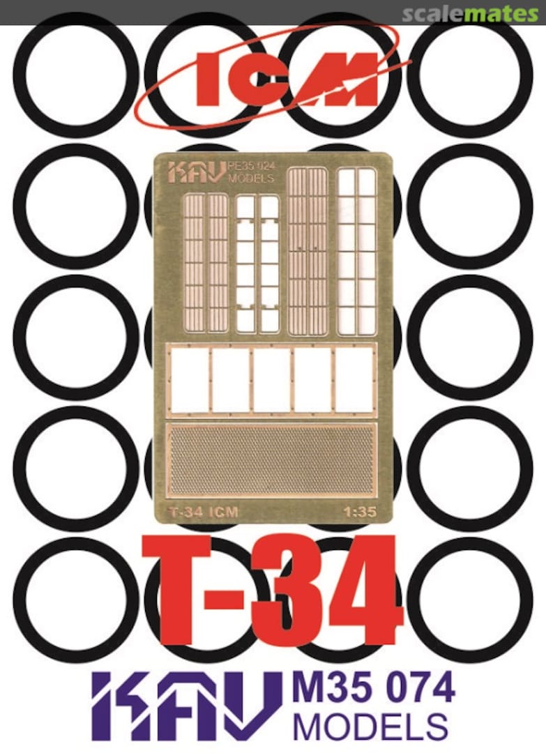 Boxart Wheels template & PE grids for T-34 (ICM) KAV M35 074 KAV models Boxart Wheels template & PE grids for T-34 (ICM) KAV M35 074 KAV models