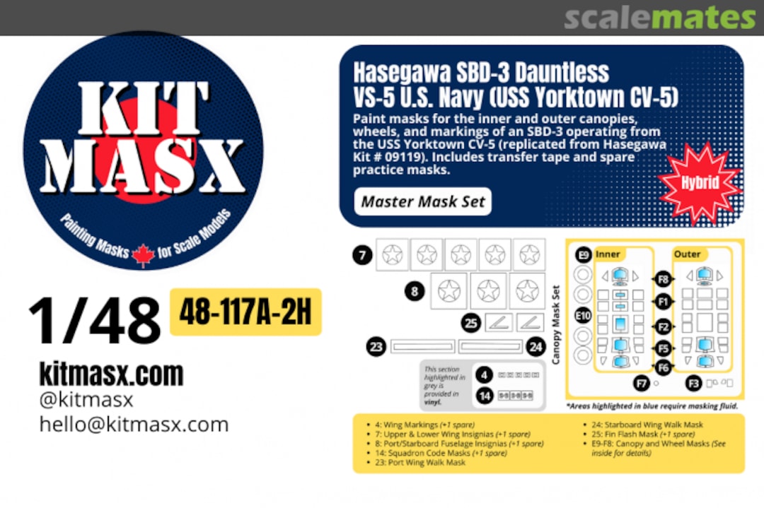 Boxart SBD-3 Dauntless VS-5 US Navy (USS Yorktown CV-5), master mask set 48-117A-2H Kit Masx Boxart SBD-3 Dauntless VS-5 US Navy (USS Yorktown CV-5), master mask set 48-117A-2H Kit Masx