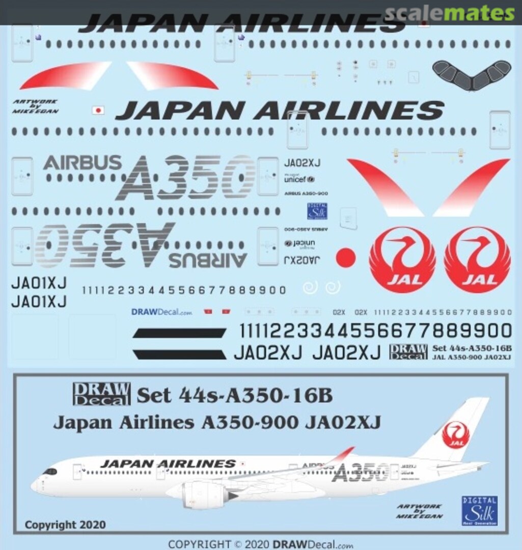 Boxart Japan Airlines Airbus A350-900 JA02XJ 44-A350-16B Draw Decal