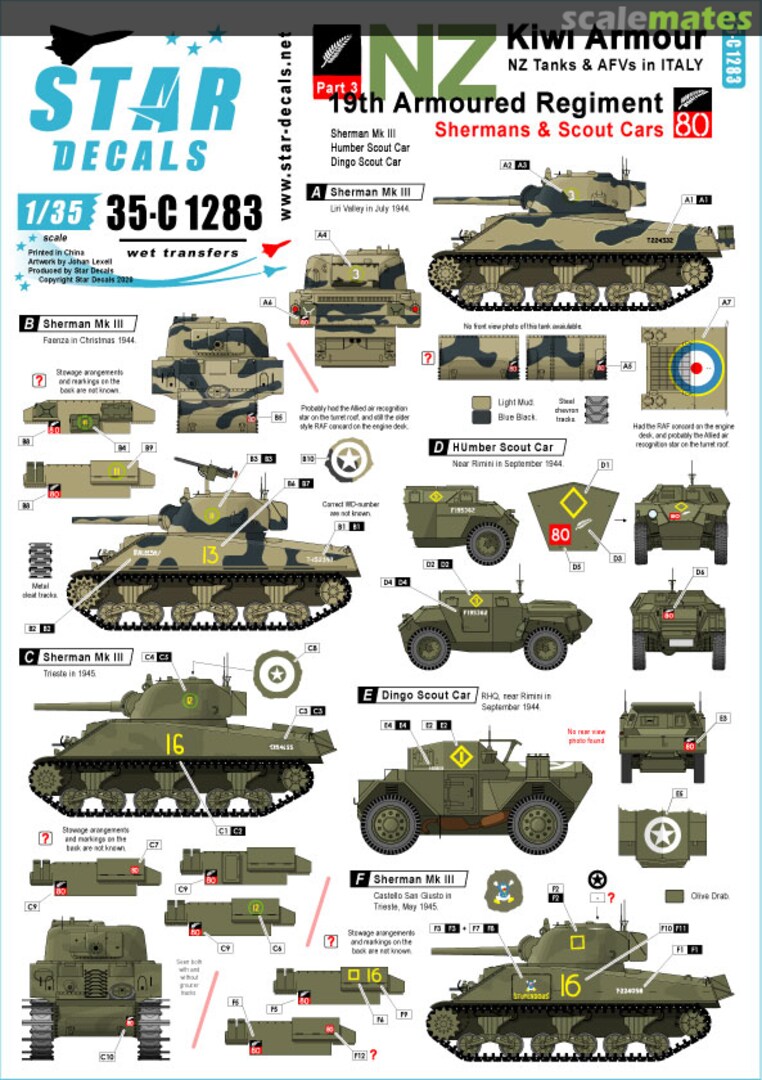 Boxart NZ Kiwi Armour #3 - 19th Armoured Regiment in Italy 35-C1283 Star Decals Boxart NZ Kiwi Armour #3 - 19th Armoured Regiment in Italy 35-C1283 Star Decals