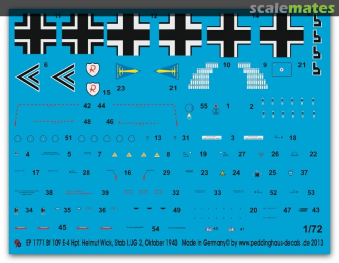 Boxart Me 109E-4 Hpt. Helmut Wick Stab 1/JG 2 Oktober 1940 EP 1771 Peddinghaus-Decals Boxart Me 109E-4 Hpt. Helmut Wick Stab 1/JG 2 Oktober 1940 EP 1771 Peddinghaus-Decals