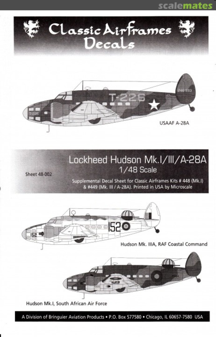 Boxart Lockheed Hudson Mk. I / III / A-28A 48-002 Classic Airframes Boxart Lockheed Hudson Mk. I / III / A-28A 48-002 Classic Airframes