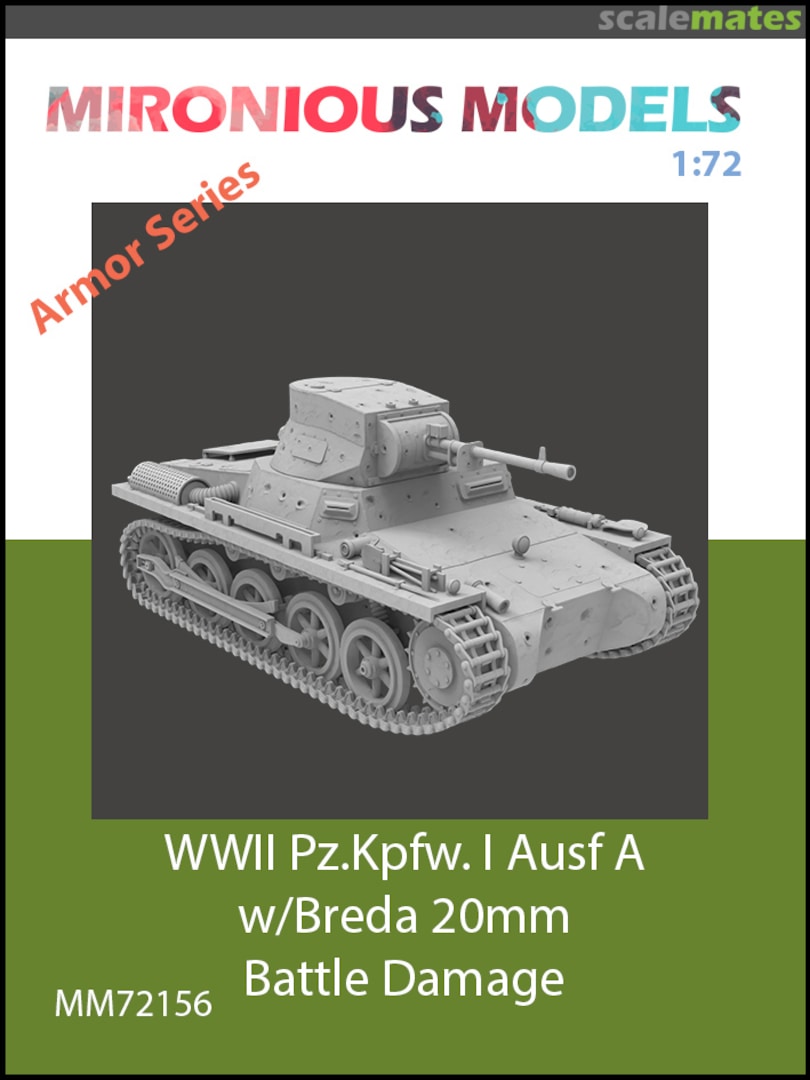 Boxart Pz.Kpfw. I Ausf A with Breda 20 mm - Battle Damage (3D-Printed) MM72156 Mironious Models