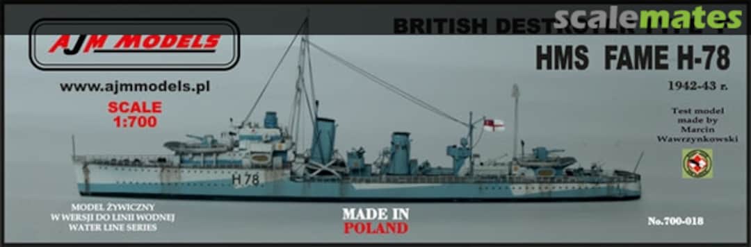 Boxart British Destroyer Type F, HMS Fame H-78 1942-1943 r. 700-018 AJM Models Boxart British Destroyer Type F, HMS Fame H-78 1942-1943 r. 700-018 AJM Models