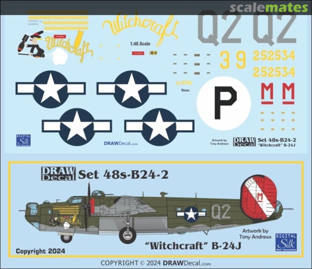 Boxart “Witchcraft” B-24J Restored Wartime Markings 48-B24-2 Draw Decal Boxart “Witchcraft” B-24J Restored Wartime Markings 48-B24-2 Draw Decal