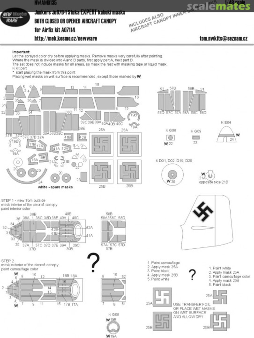Boxart Junkers Ju 87B-1 Stuka EXPERT kabuki masks - BOTH CLOSED OR OPENED AIRCRAFT CANOPY NWAM0135 New Ware