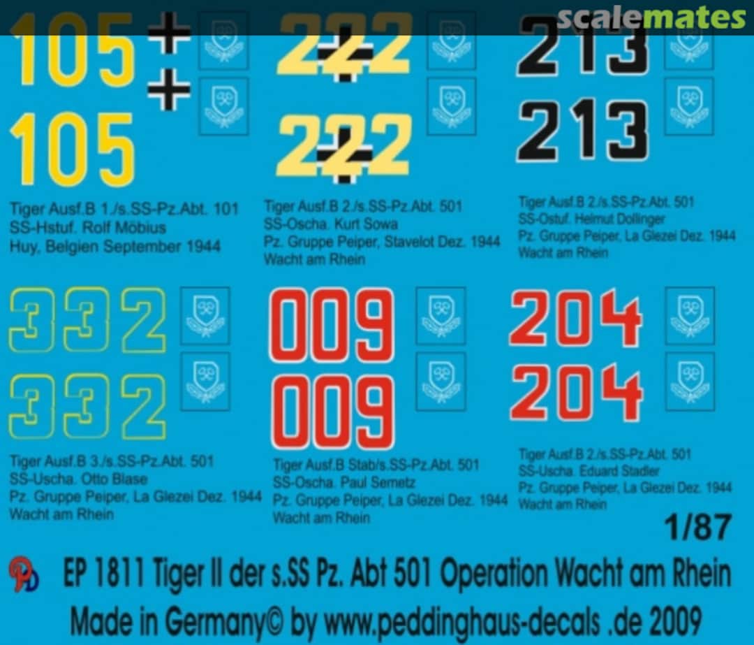 Boxart Tiger II of s.SS.Pz. Abteilung 501 Operation Wacht am Rhein EP 1811 Peddinghaus-Decals Boxart Tiger II of s.SS.Pz. Abteilung 501 Operation Wacht am Rhein EP 1811 Peddinghaus-Decals