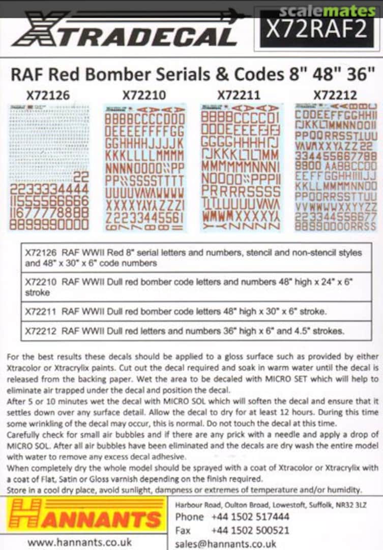 Boxart RAF Red Bomber Serials & Codes X72RAF2 Xtradecal Boxart RAF Red Bomber Serials & Codes X72RAF2 Xtradecal