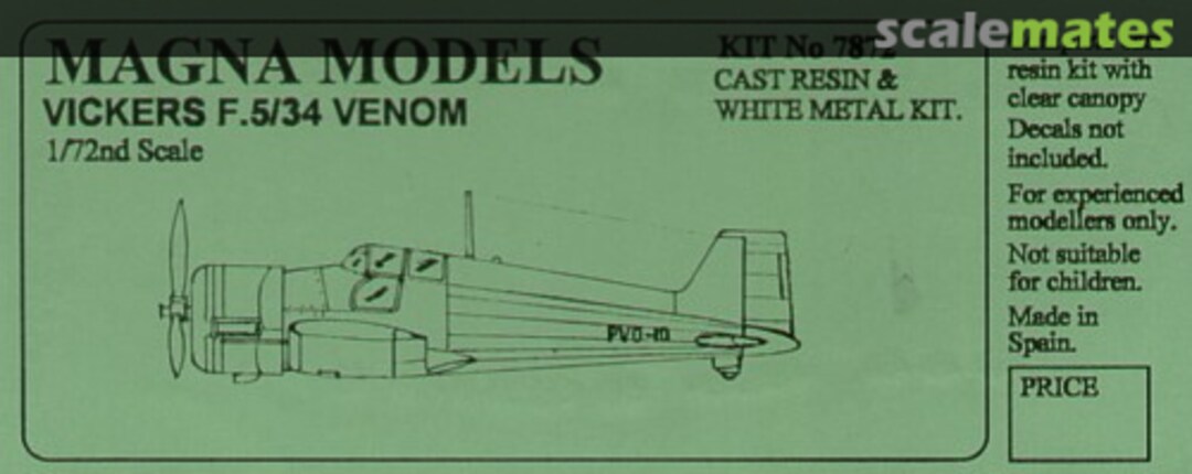 Boxart Vickers F.5/34 Venom 7872 Magna Models Boxart Vickers F.5/34 Venom 7872 Magna Models