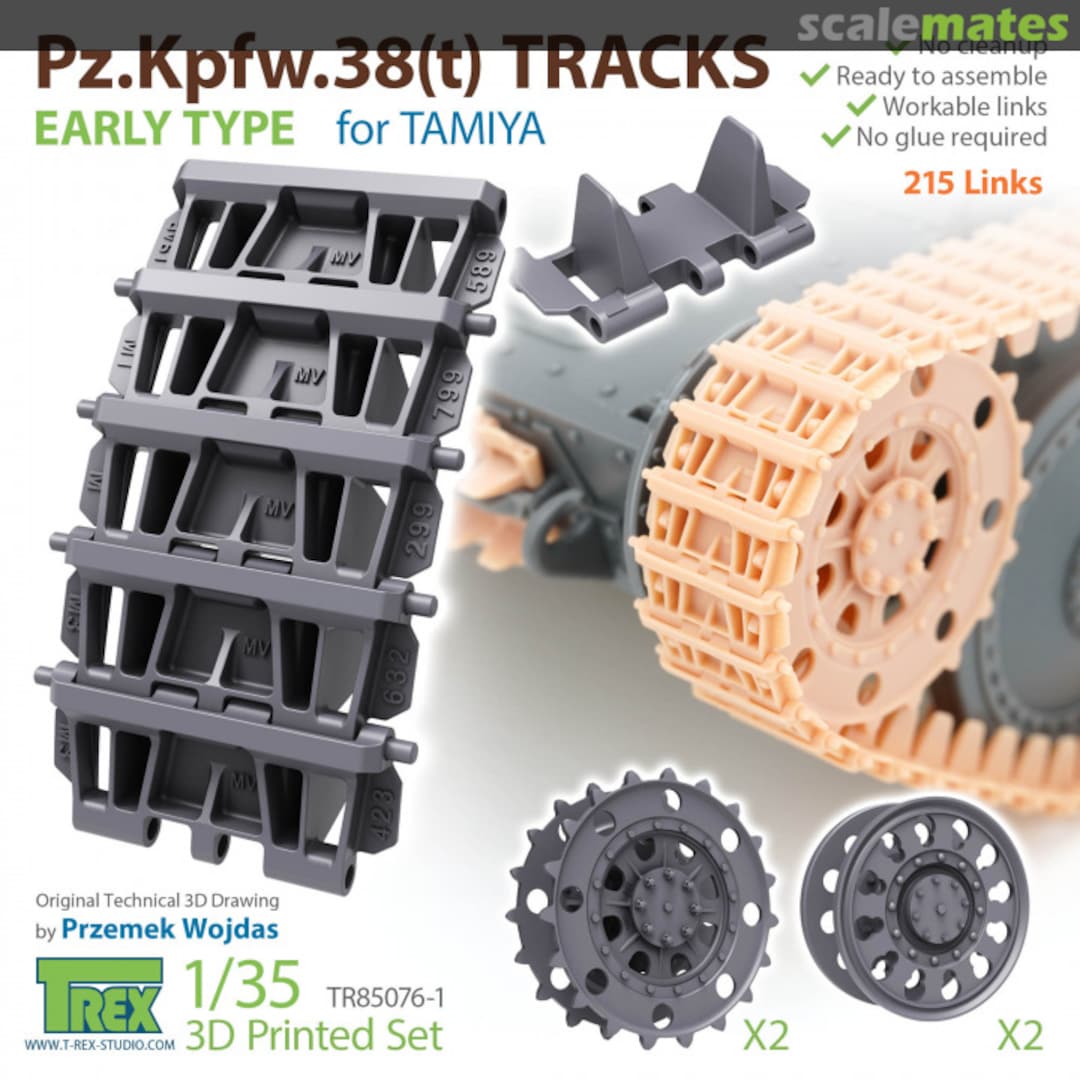 Boxart WWII German 38 (t) Light Tank Early Type Tracks with Starter Wheels/Guide Wheels (for Tamiya) TR85076-1 T-Rex Studio Boxart WWII German 38 (t) Light Tank Early Type Tracks with Starter Wheels/Guide Wheels (for Tamiya) TR85076-1 T-Rex Studio