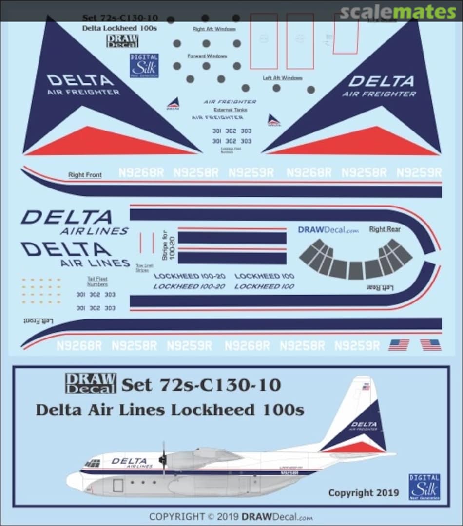 Boxart Delta Air Lines L-100 Hercules 72-C130-10 Draw Decal Boxart Delta Air Lines L-100 Hercules 72-C130-10 Draw Decal