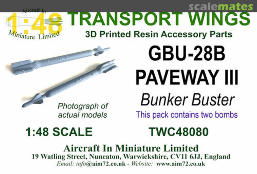 Boxart GBU-28 B Paveway III Bunker Buster 3D-Printed (2 pcs) TWC48080 Transport Wings Boxart GBU-28 B Paveway III Bunker Buster 3D-Printed (2 pcs) TWC48080 Transport Wings