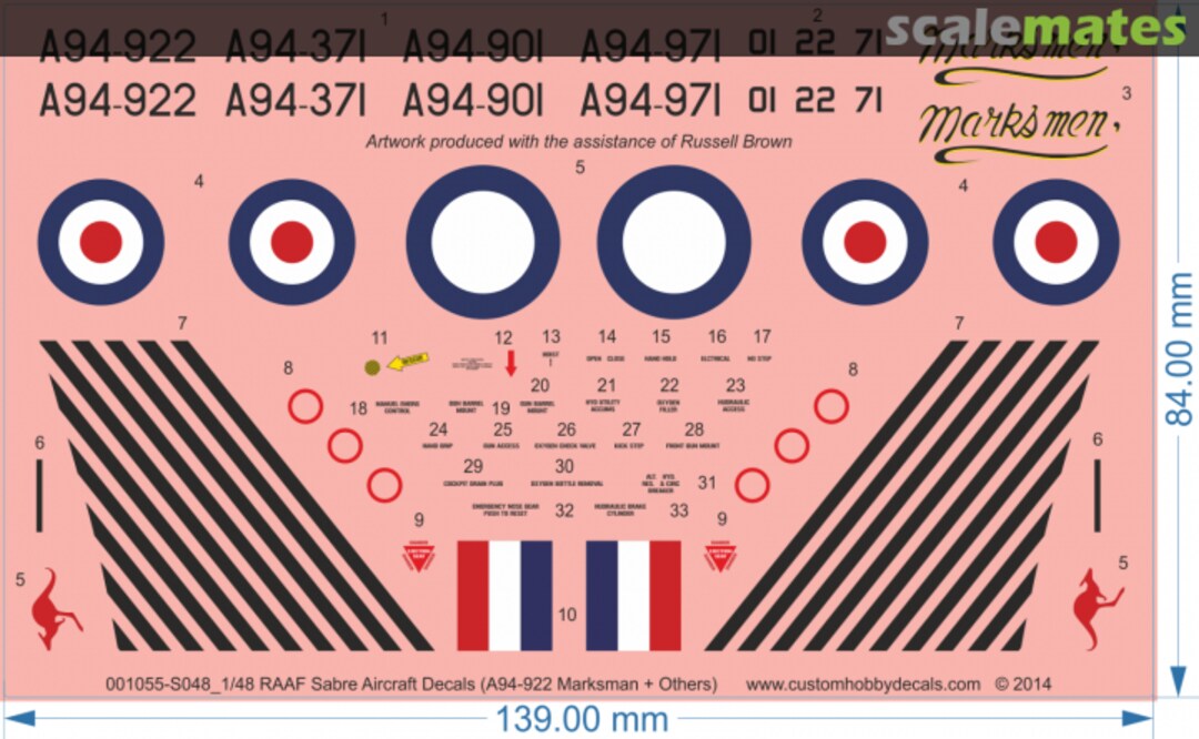 Boxart RAAF Sabre Aircraft Decals (A94-922 Marksman + Others) 001055-S048 Custom Hobby Decals Boxart RAAF Sabre Aircraft Decals (A94-922 Marksman + Others) 001055-S048 Custom Hobby Decals