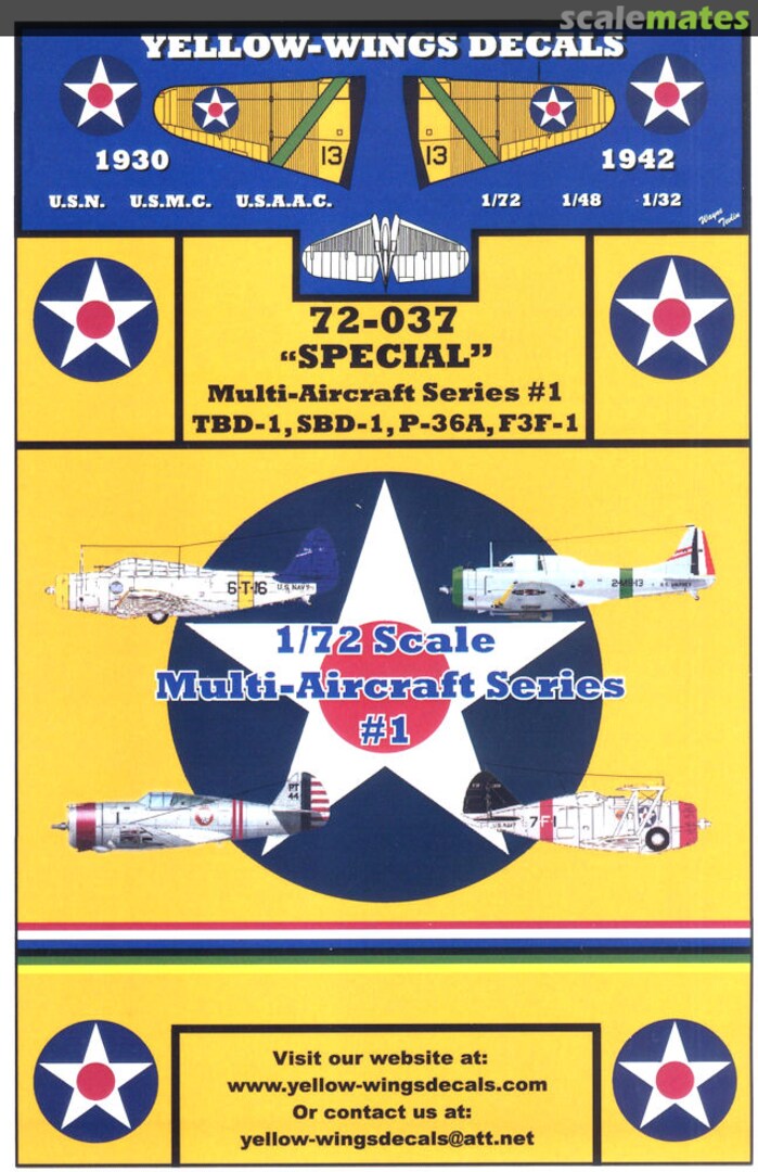 Boxart Multi-Aircraft Series #1 72-037 Yellow-Wings Decals