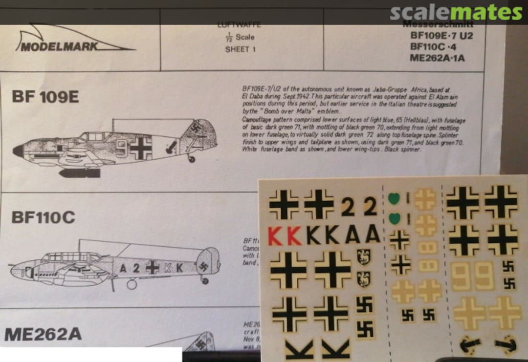 Contents Luftwaffe: Bf-109E-7 U2, Bf-110C-4, Me-262A-1A 1 Modelmark Contents Luftwaffe: Bf-109E-7 U2, Bf-110C-4, Me-262A-1A 1 Modelmark