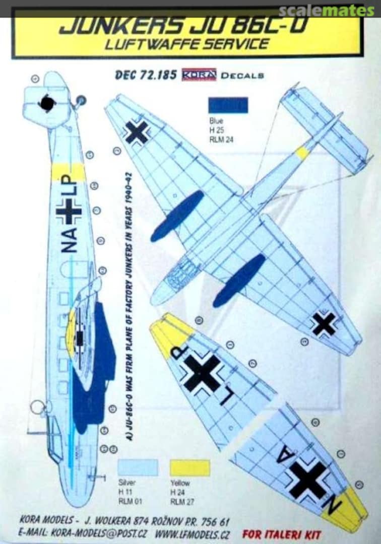 Boxart Junkers Ju 86C-0 Luftwaffe Service DEC72.185 Kora Models