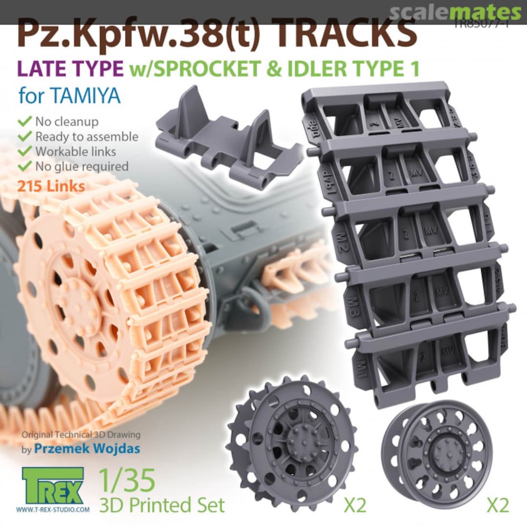 Boxart WWII German 38 (t) Light Tank Late Type Crawler Track with Starter Wheel / Guide Wheel Type 1 (for Tamiya) TR85077-1 T-Rex Studio Boxart WWII German 38 (t) Light Tank Late Type Crawler Track with Starter Wheel / Guide Wheel Type 1 (for Tamiya) TR85077-1 T-Rex Studio