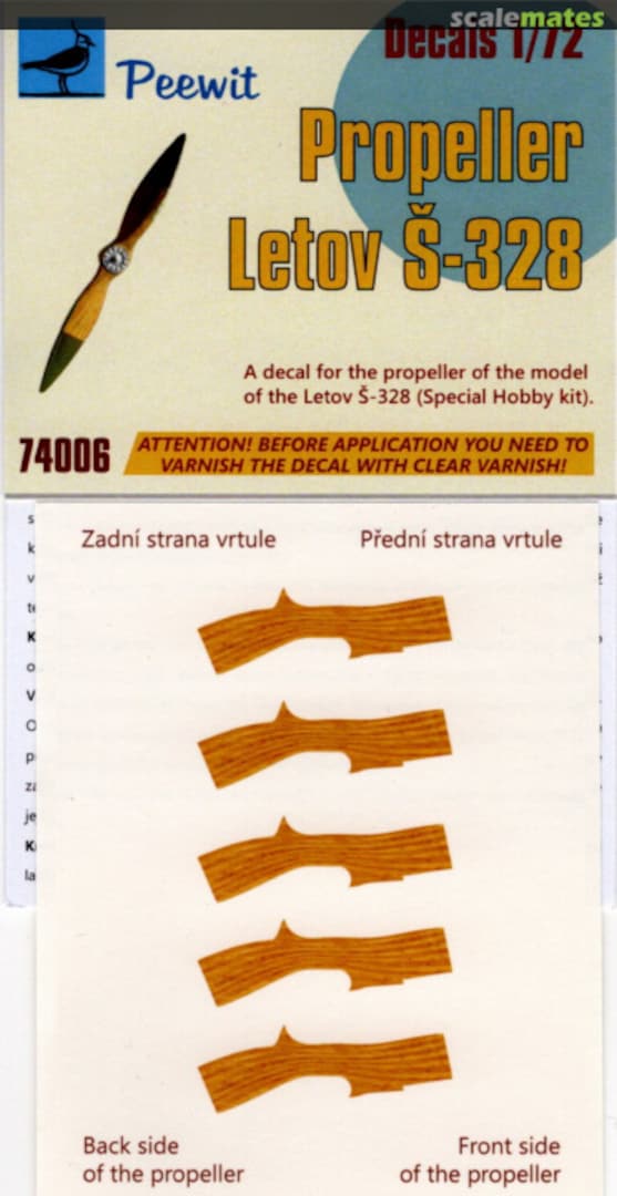 Boxart Letov S-328 Propeller decals 74006 Peewit Boxart Letov S-328 Propeller decals 74006 Peewit
