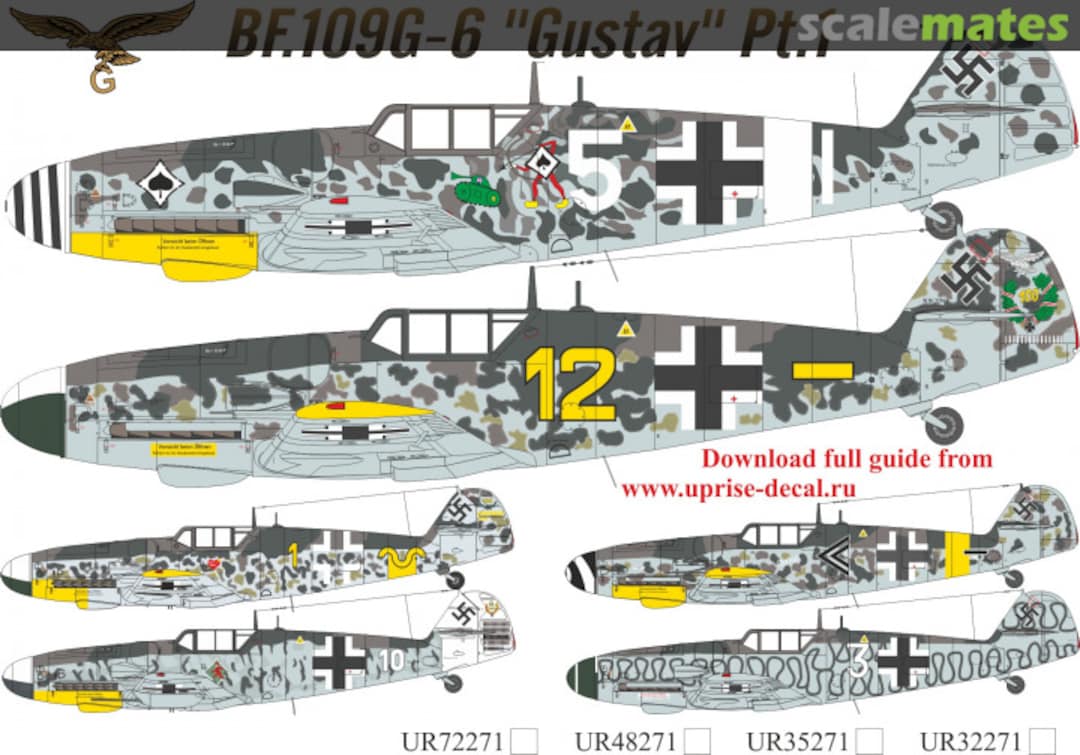 Boxart Bf.109G-6 Gustav Pt.I with stencils UR48271 UpRise Decal Boxart Bf.109G-6 Gustav Pt.I with stencils UR48271 UpRise Decal