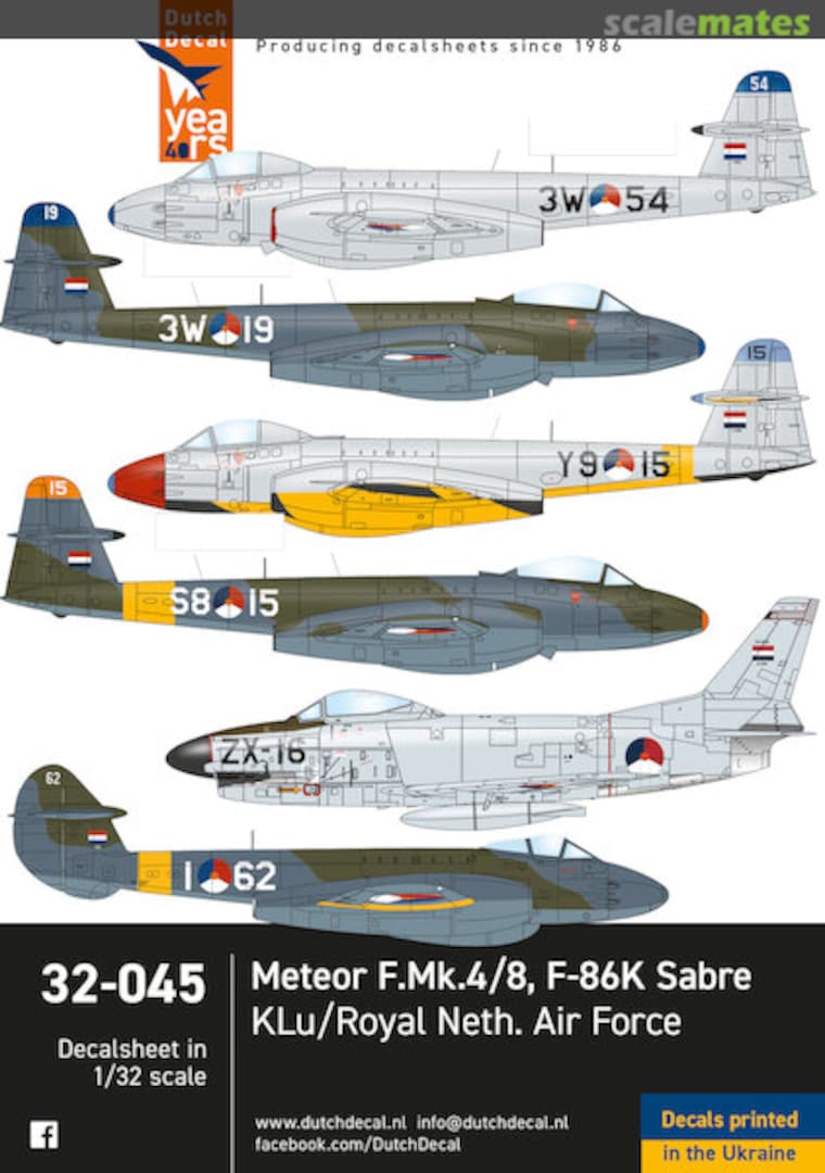 Boxart Meteor F.Mk. 4/8, F-86K Sabre KLu/Royal Neth. Air Force 32-045 Dutch Decal Boxart Meteor F.Mk. 4/8, F-86K Sabre KLu/Royal Neth. Air Force 32-045 Dutch Decal