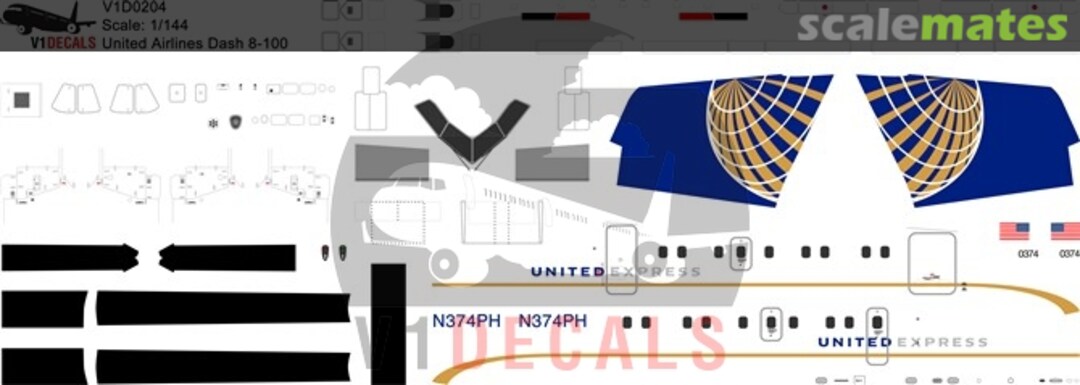Boxart United Airlines DeHavilland Dash 8-100 V1D0204-72 V1 Decals