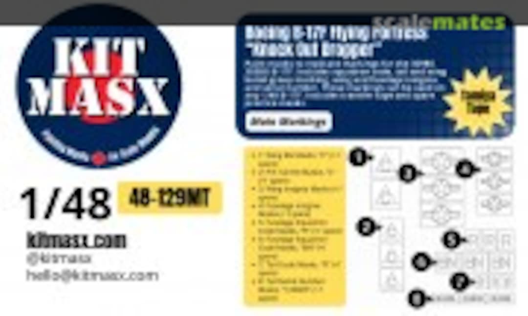 1:48 Boeing B17F Flying Fortress 'Knock Out Dropper', main markings masks (Kit Masx 48-129MT) 48-129MT