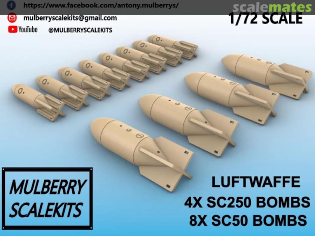 Boxart Luftwaffe 4x SC250 bombs, 8x SC50 bombs Mulberry Scalekits Boxart Luftwaffe 4x SC250 bombs, 8x SC50 bombs Mulberry Scalekits
