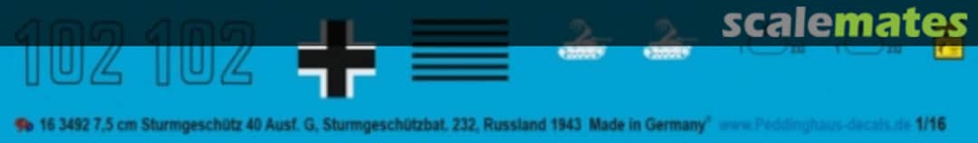 Boxart 7,5 cm Sturmgeschütz 40 Ausf. G, Sturmgeschützbat. 232 16 3492 Peddinghaus-Decals Boxart 7,5 cm Sturmgeschütz 40 Ausf. G, Sturmgeschützbat. 232 16 3492 Peddinghaus-Decals
