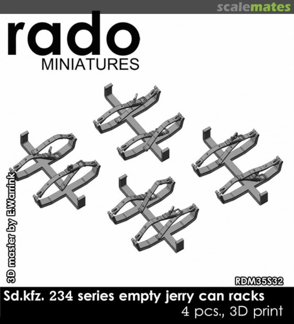 Boxart Sd.kfz. 234 series 3D printed empty Jerry can racks RDM35S32 Rado Miniatures Boxart Sd.kfz. 234 series 3D printed empty Jerry can racks RDM35S32 Rado Miniatures