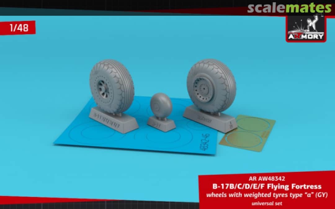 Boxart B-17B/C/D/E/F Flying Fortress wheels w/ weighted tyres type "a" (GY) & PE hubcaps AR AW48342 Armory Boxart B-17B/C/D/E/F Flying Fortress wheels w/ weighted tyres type "a" (GY) & PE hubcaps AR AW48342 Armory