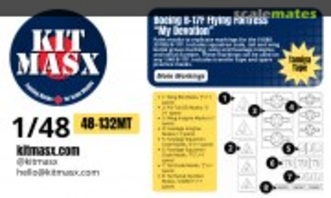 1:48 Boeing B17F Flying Fortress 'My Devotion', main markings masks (Kit Masx 48-132MT) 48-132MT