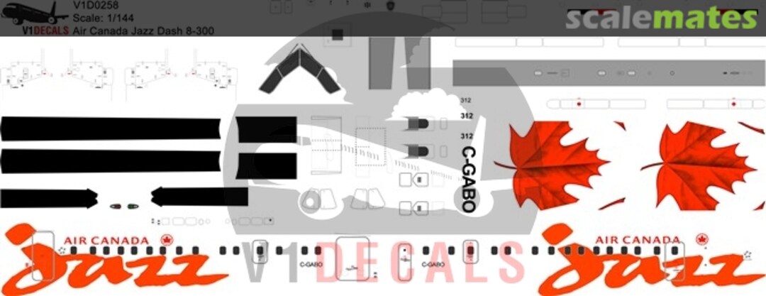 Boxart Air Canada Jazz DeHavilland Dash 8-300 V1D0258-72 V1 Decals Boxart Air Canada Jazz DeHavilland Dash 8-300 V1D0258-72 V1 Decals